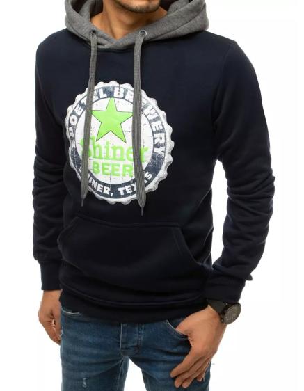 Pánska mikina s potlačou a kapucňou modrá BEER