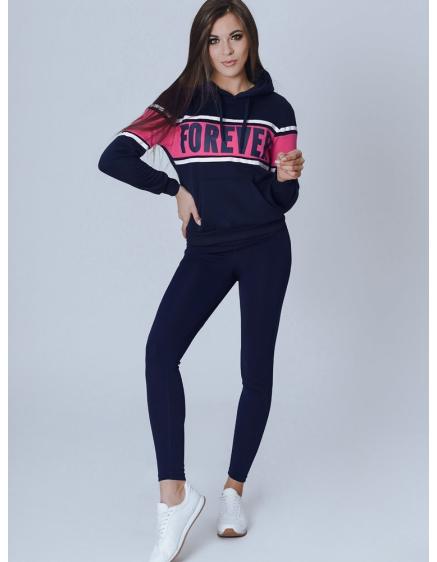 Női kapucnis pulóver nyomtatással és kapucnival sötétkék