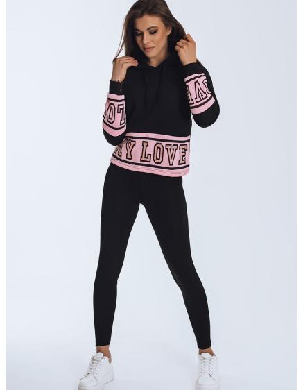 Női nyomtatott kapucnis pulóver LOVE fekete