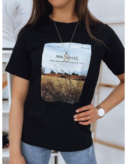 Női nyomtatott póló fekete MON REVEIL