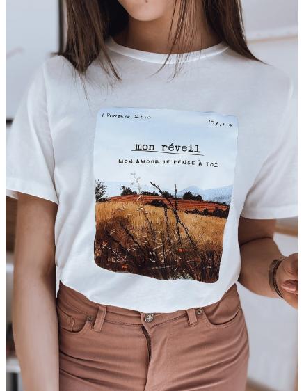 Női nyomtatott póló fehér MON REVEIL