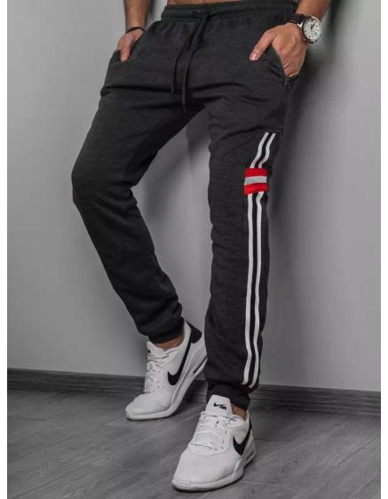 Pánské tepláky s potiskem tmavě šedé STRIPE