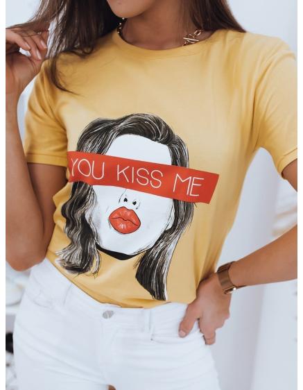 Dámske tričko s potlačou YOU KISS ME žltá
