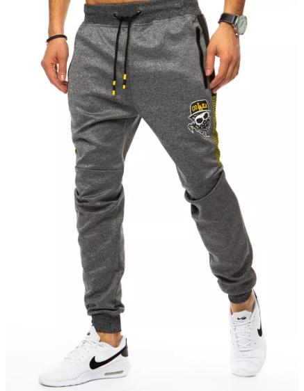 Pánské tepláky s potiskem šedé GANG