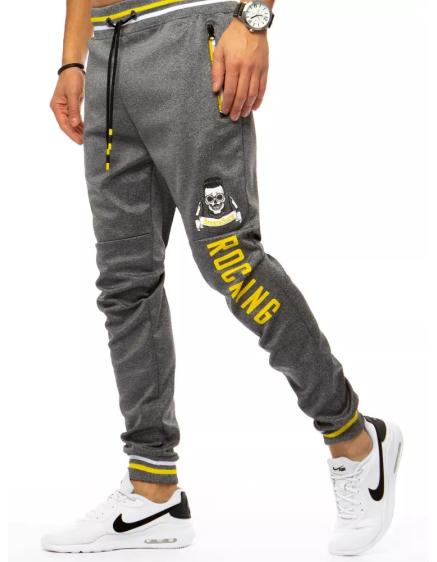 Pánské tepláky s potiskem šedé ROCKING