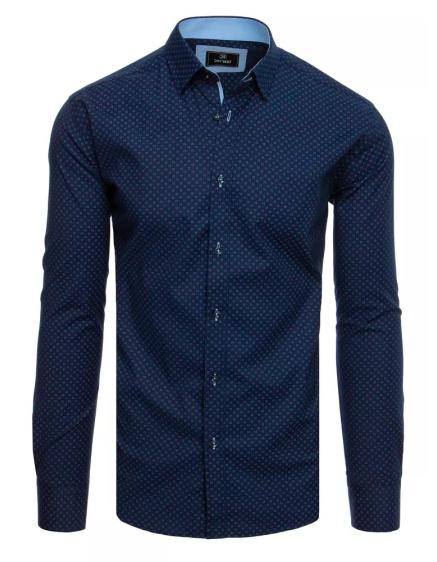 Pánská košile s dlouhým rukávem vzorovaná tmavě modrá