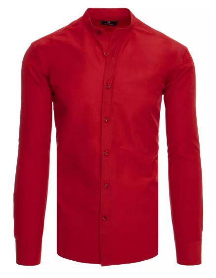 Pánská košile s dlouhým rukávem bez límce červená
