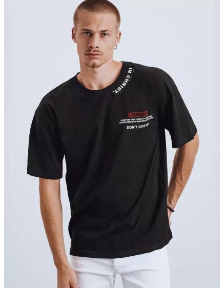 Férfi póló nyomtatással és foltokkal fekete