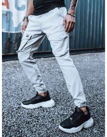 Pánské džínsové jogger kalhoty s kapsami světle šedé