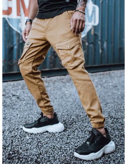 Pánské džínsové jogger kalhoty s kapsami hnědé