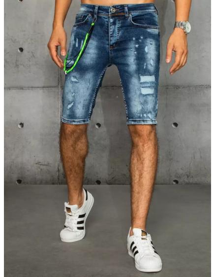 Pánske riflové kraťasy vzorované letné tmavo modré DENIM