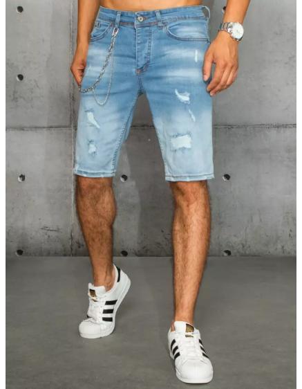 Pánske riflové kraťasy vzorované letné svetlo modré DENIM