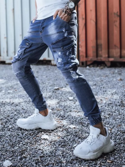Pánske jogger riflové nohavice modrej STREET