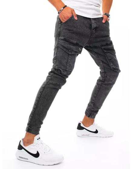Pánske riflové jogger nohavice tmavo šedé