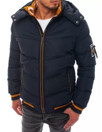 Pánská zimní bunda s kapucí prošívaná modrá STYLE