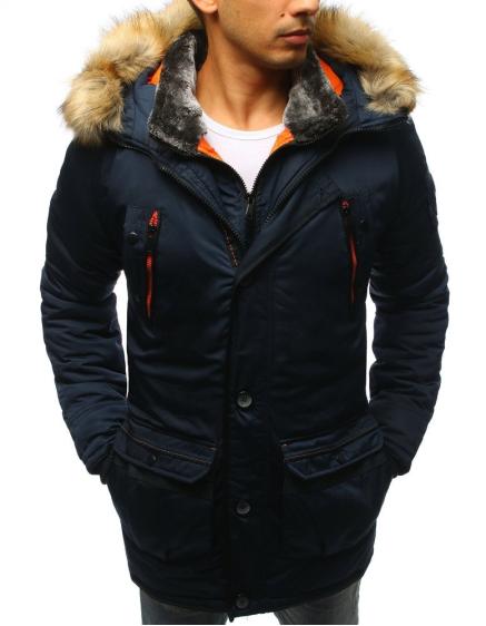 Pánská zimní parka s kapucí na zip modrá HILL