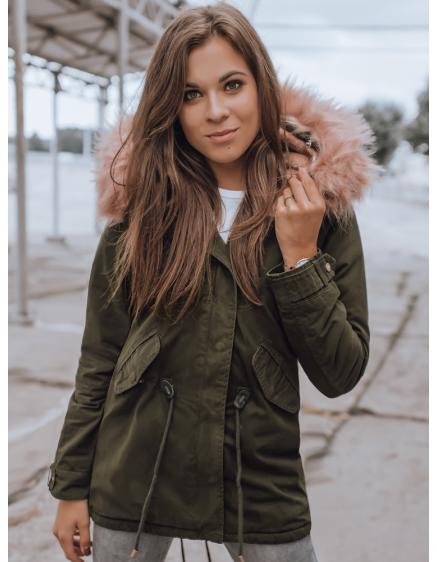 Dámska zimná parka s kožušinkou na zips DESTONS zelená
