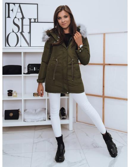 Dámska zimná parka s kožušinkou na zips MOLLA zelená