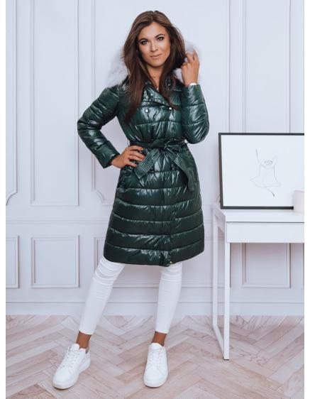 Dámska zimná parka s kožušinkou prešívaná na zips Dortan tmavo zelená