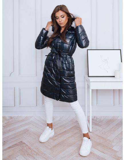 Dámska zimná parka s kožušinkou prešívaná na zips Dortan tmavo modrá