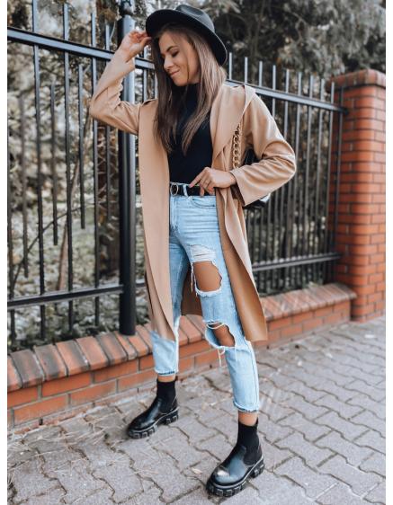 Dámsky jednoradový elegantný plášť ARLA hnedá