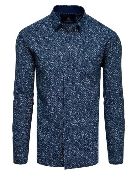 Pánská košile s dlouhým rukávem vzorovaná ELEGANT modrá