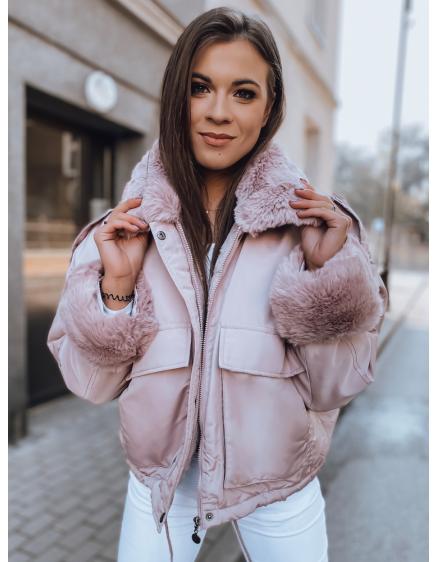 Női téli parka szőrme kabát OLIVIERA rózsaszínű