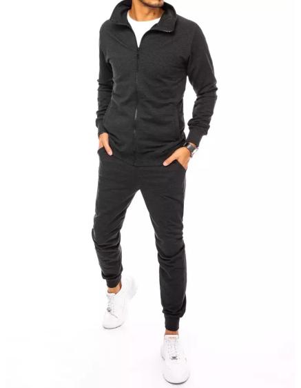 Férfi tréningruha kapucni nélkül, cipzárral sötét szürke