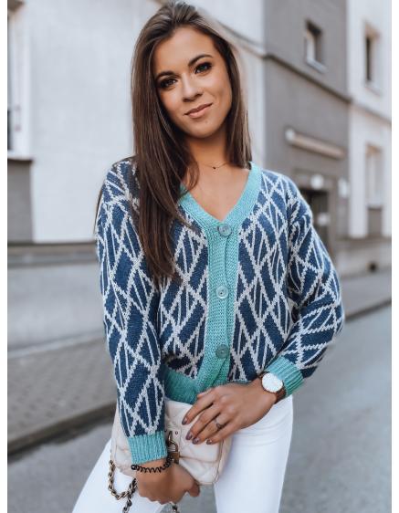 Dámský vzorovaný svetr na knoflík LAUNO modrá