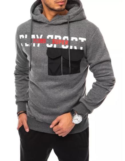 Pánska mikina s vreckami a kapucňou PLAY sivá