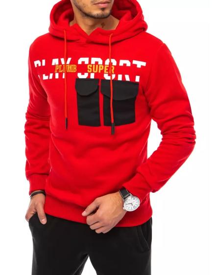 Pánská mikina s kapsami a kapucí PLAY červená