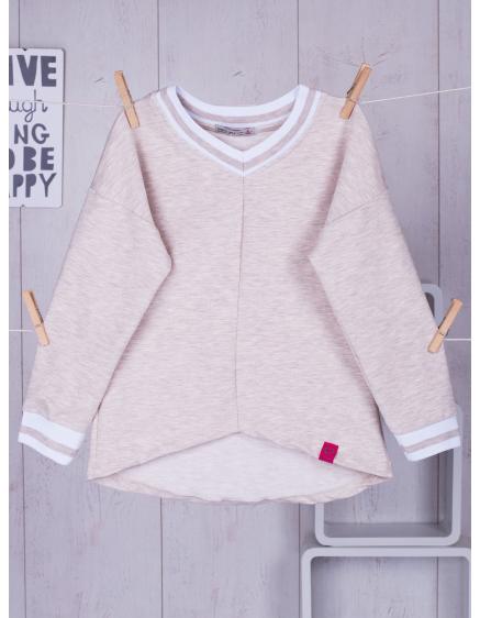 Bézs színű lány pulóver háromszög nyakkivágással