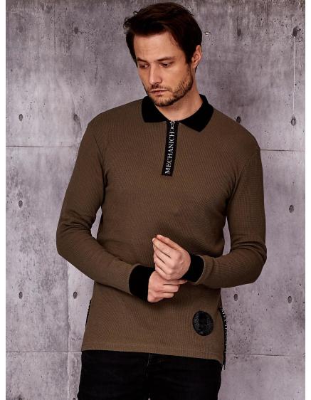 Khaki színű férfi blúz gallérral és mandzsettával