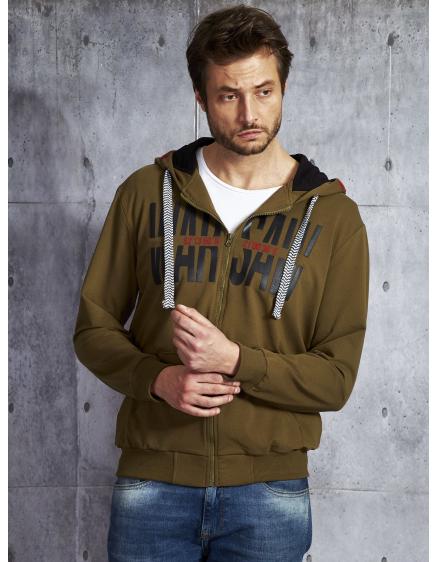 Khaki pánská blůza s nápisem a nášivkou