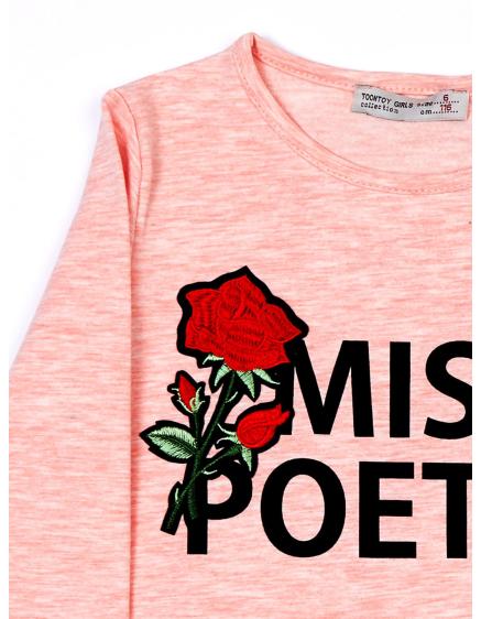 Růžová dívčí halenka s nápisem a nášivkami