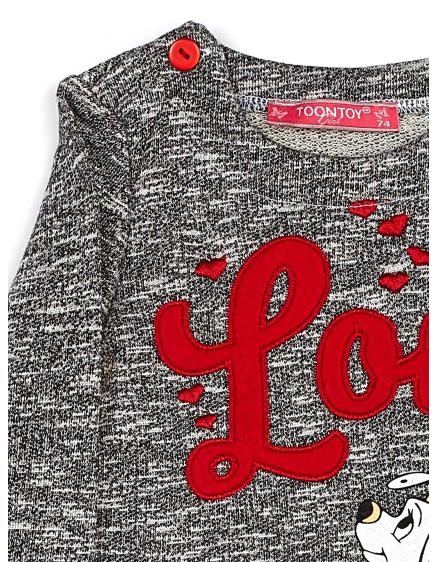 Čierna melanžová dievčenská blúzka s LOVE a psom