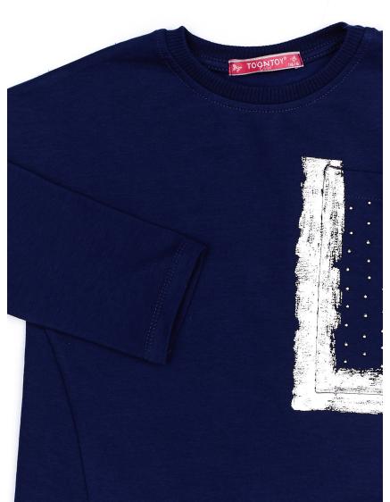 Dievčenská tmavomodrá mikina s vreckom a kamienkami