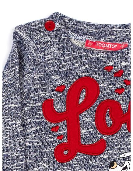 Tengerészkék melange lány pulóver LOVE-val és kutyával