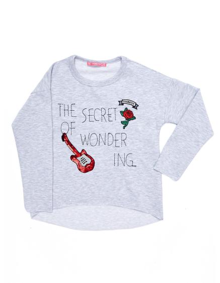 Světle šedá mikina pro dívku se záplatami