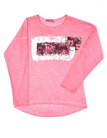 Rózsaszín blúz lányoknak nyomtatással és applikációval