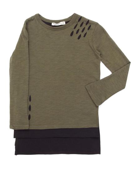 Khaki színű réteges blúz lányoknak, nyakkivágással