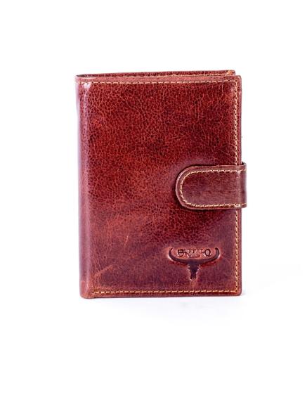 Barna bőr pénztárca dombornyomással és gombos záródással