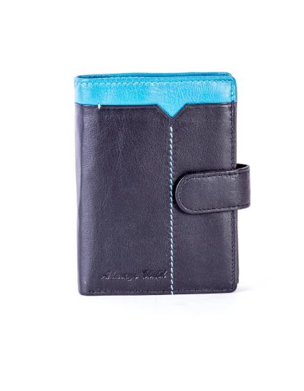 Fekete bőr pénztárca kék betéttel