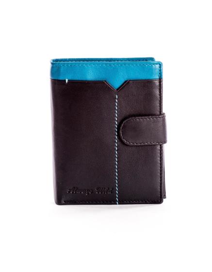 Čierna kožená peňaženka pre mužov s modrou vložkou