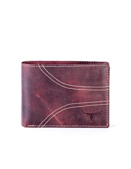 Hnedá kožená peňaženka so symetrickým prešívaním