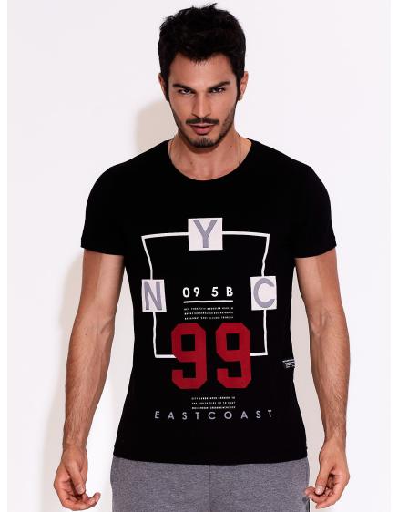 Férfi fekete póló szöveges nyomtatással