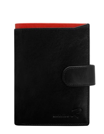 Férfi függőleges fekete bőr pénztárca piros betéttel
