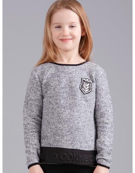 Šedý dievčenský sveter s erbom a nápisom