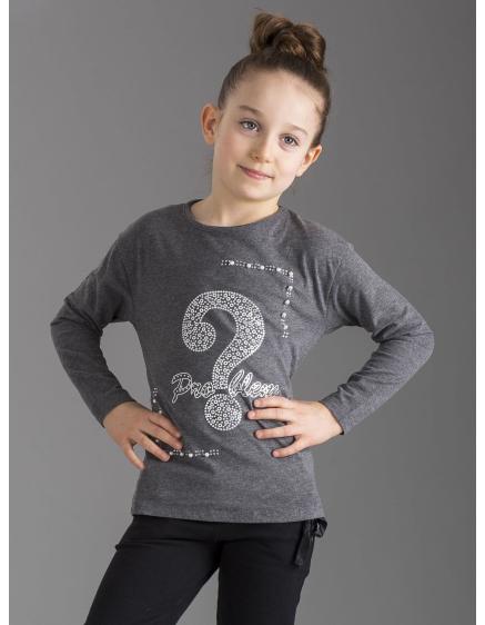Sötétszürke lány blúz applikációkkal és gyöngyökkel