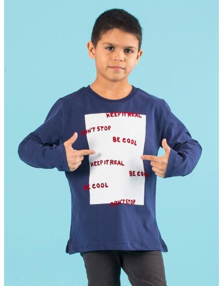 Tmavomodrá chlapčenská blúzka s nápisom